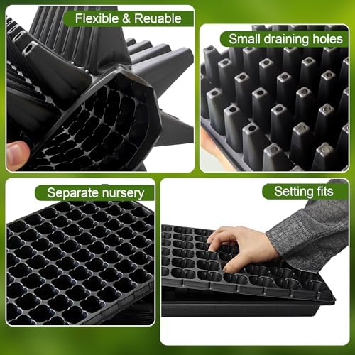 RooTrimmer 10Pcs 128 Cell Seed Starter Trays, Thick Durable Nursery 128 Cell Plug Tray Seedling Flat Plastic Shallow Tray for TD538 1020 Trays (21.26", 11.02", Deep 1.89"), GGBQ128 - Image 4