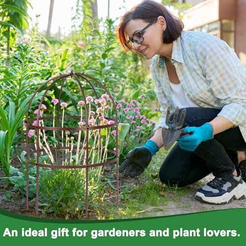 1 Pcs Jardin Bird Cage Plant Support 24" H Large Sturdy Grow-Through Flower Support Peony Cage Climbing Plant Support Trellis Sculptural Garden Decor for Perennial Flowers (Vintage Gold) - Image 5