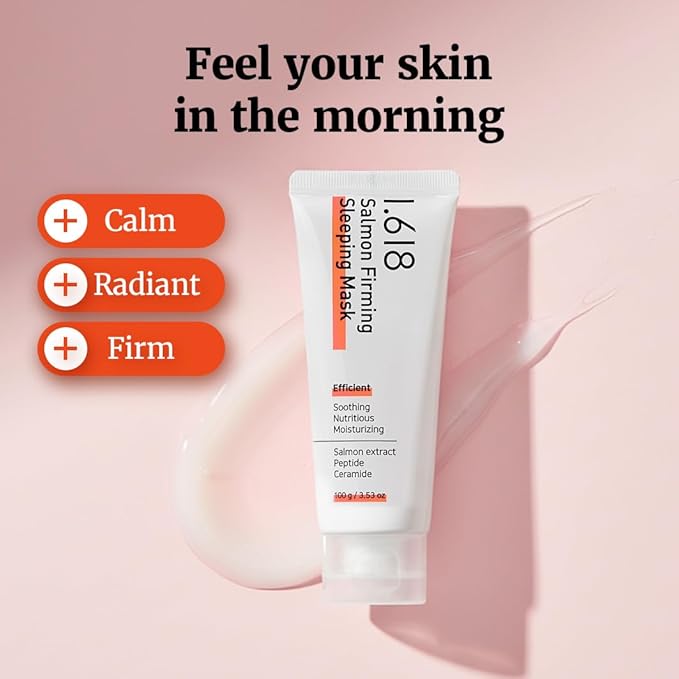 1.618 Salmon Firming Sleeping Mask 3.53oz - Korean Overnight Moisturizer Face Cream with Peptide, Vit-P, Beta Glucan, Centella Asiatica, Ceramide NP, Niacinamide, Adenosine, Trehalose