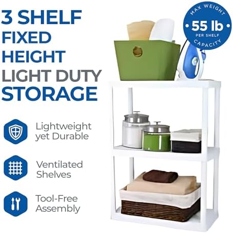 Gracious Living 3-Shelf Fixed-Height Light-Duty Storage, White, 3-Pack - Image 4