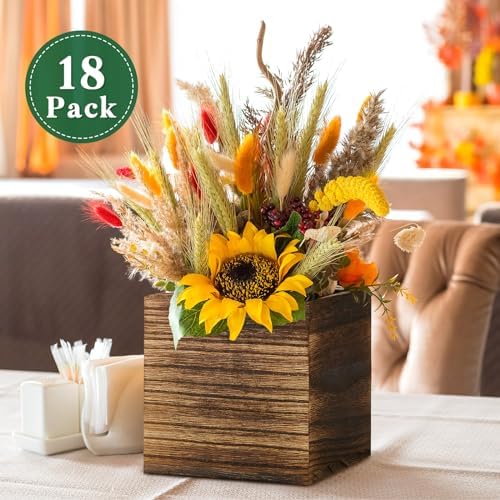 Dandat 18 Set Square Wood Planter Boxes Vases Rustic Centerpieces,Brown - Image 5