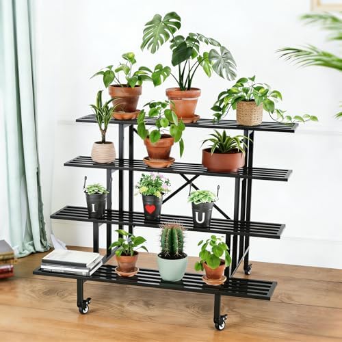 Zhongma 4 Tier Heavy Duty Metal Plant Stand with wheel for Indoor & Outdoor - Image 4