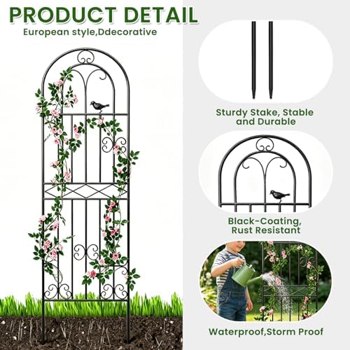 1 Pack 47.2"x19.7" Metal Gardon Trellis for Climbing Plants Outdoor, Black - Image 3