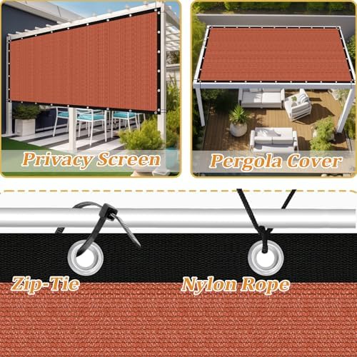 Shade&Beyond Customized Size 7' X 13' Shade Cloth with Grommets, 90% UV Protection UV Protection Mesh Tarp Sun Screens for Patio GN01, Rust Red - Image 4