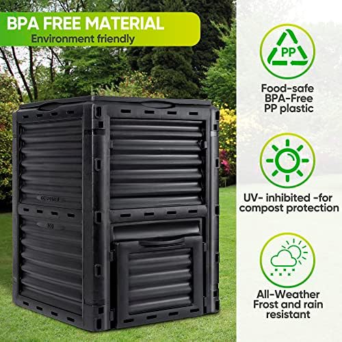 F2C 80Gal Compost Bin with Gloves, Large Outdoor Compost Box, Flip Lid & Bottom Exit Door, Aerating BPA Free Composter for Backyard Garden (Black) - Image 5