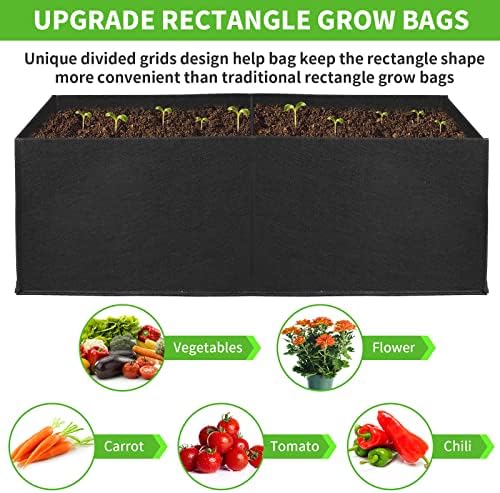 2 Pack Plant Grow Bags,ANGELIOX 2-Grids Rectangle Grow Bag,10 Gallon Heavy Duty 400G Fabric Garden Bed, Square Nonwoven Flower Planter Containers for Vegetable ,Flowers,Fruit/Growing Pots with Handles - Image 6