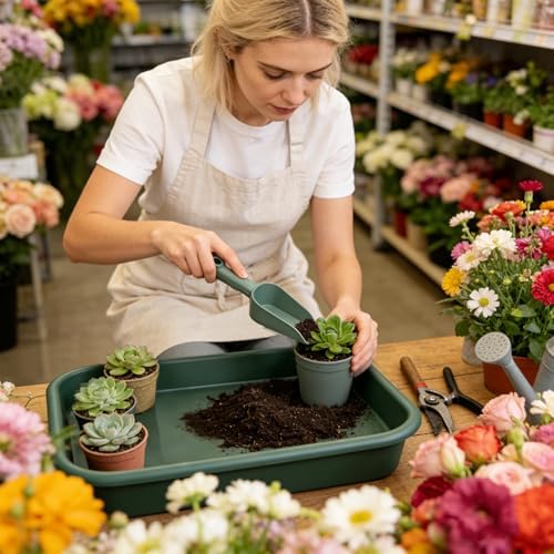Rainmae 2 Set Garden Tidy Trays with Shovels, Large Potting Tray for Seeding, Mixing Soil and Repotting, One-Piece Gardening Tray for Succulents, Cactus and Indoor Plants, 23 x 13.6 x 4.5 Inch, Green - Image 4