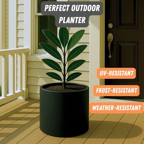 Fox & Fern Large Planter for Indoor or Outdoor, Matte Black, 14.6 Inch - Image 5