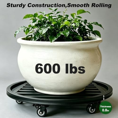 22" Metal Plant Caddy with Wheels Heavy Duty,Round Large Plant Stand Indoor Outdoor Use,Rolling Plant Dolly with Industrial Casters,Rust-Proof Black Plant Tray for Large Planters Pots,2-Pack - Image 2