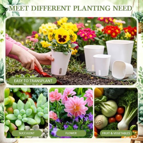 Ziliny Self Watering Pots Plastic Plant 3 Sizes Flower Plant Pot with Inner White Flower Pots for House Indoor Plants Plastic Self Watering Pot for Herbs Flowers (9 Pcs,S,M,L) - Image 6