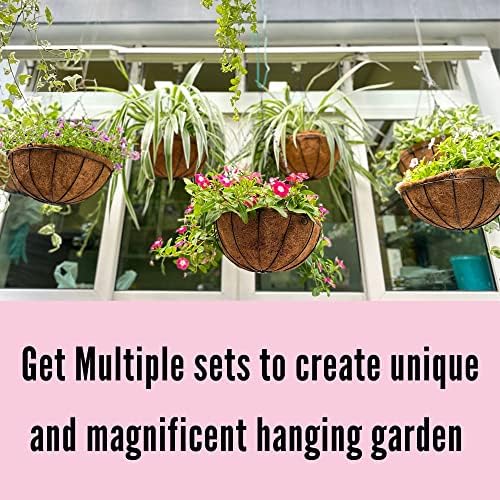 LaLaGreen Hanging Baskets (16 in, 4 Pack) Black Outdoor Coco Liner Planters - Image 5