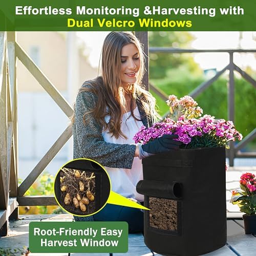 4-Pack 15-Gallon Grow Bags with 2 Flaps and Reinforced Handles,Non-Woven Potato Grow Bags, Heavy-Duty Thickened Aeration Fabric Pots for Potatoes, Tomatoes, Flowers, and Vegetables - Image 5