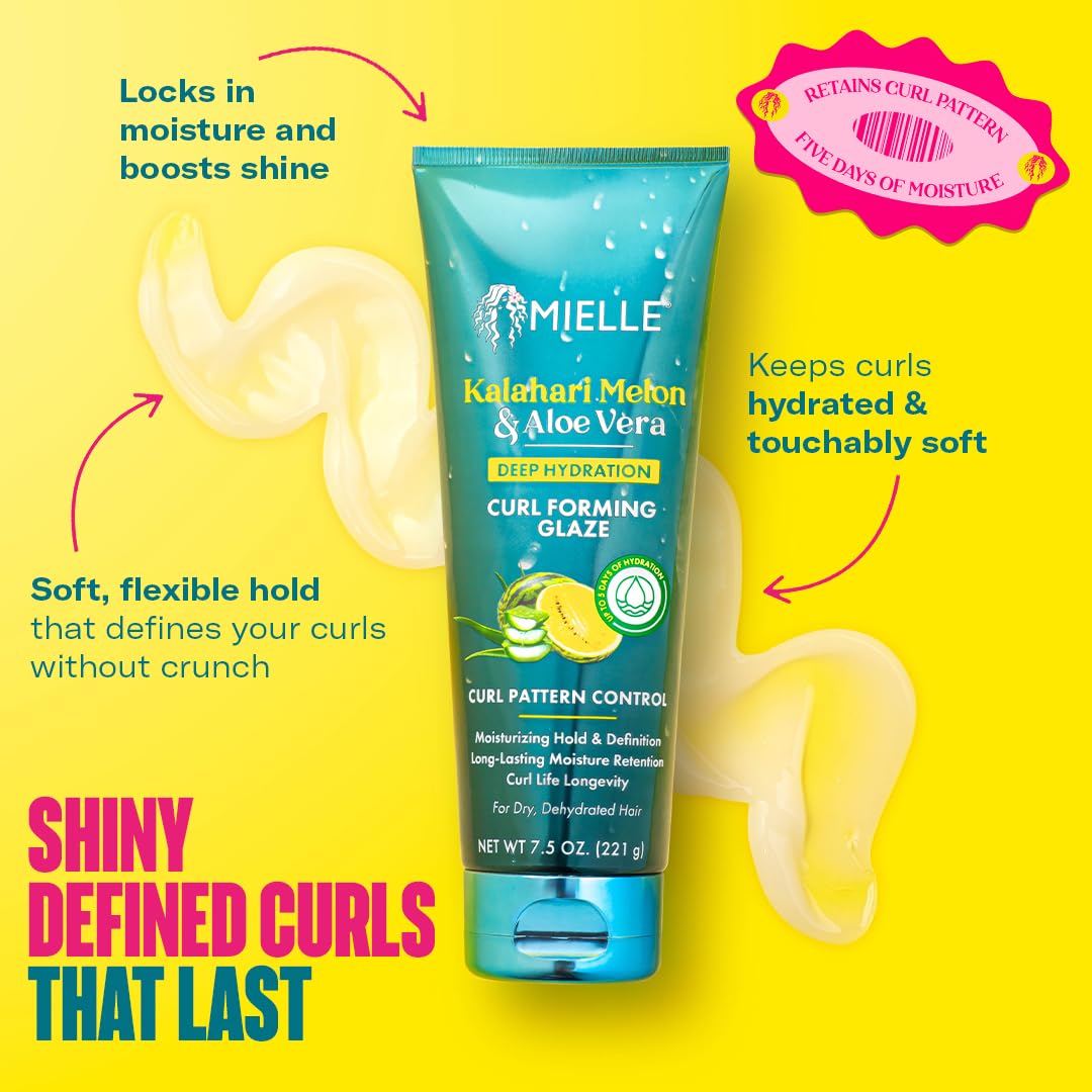 Mielle Curl Forming Glaze - Kalahari Melon & Aloe Vera Deep Hydration Styling Gel for Dry, Curly and Textured Hair - Enhances Curl Definition with Long-Lasting Hold & Shine (7.5oz)