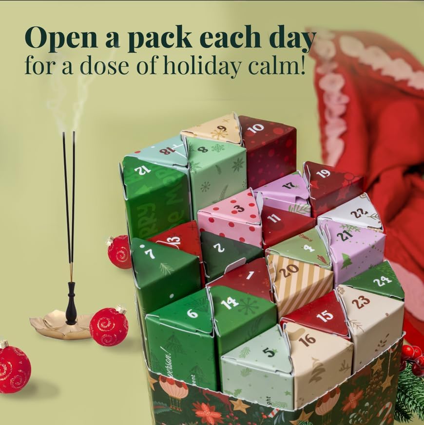 Folkulture Advent Calendar 2025 - Pack of 24 Incense Sticks for Gifts | Pack of 240 - Organic, Non-Toxic, Slow Burning Inscense for Women |