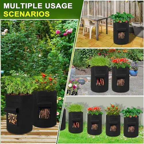 4-Pack 15-Gallon Grow Bags with 2 Flaps and Reinforced Handles,Non-Woven Potato Grow Bags, Heavy-Duty Thickened Aeration Fabric Pots for Potatoes, Tomatoes, Flowers, and Vegetables - Image 7