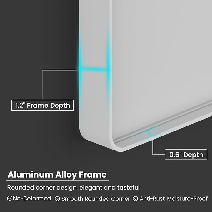 White Bathroom Mirror 60x30 Inch, White Metal Framed Bathroom Mirror for Wall, Rounded Rectangle Matte Bathroom Vanity Mirror, Tempered Glass, Anti-Rust, Horizontal/Vertical