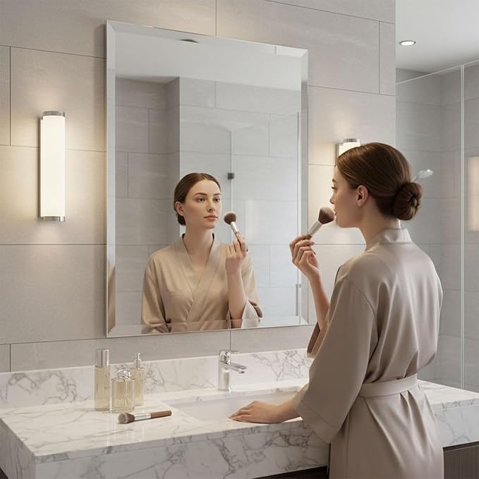 Rectangle Bevelled Frameless Mirror - Wall Mirror 30” x 40”, Shatterproof Modern Bathroom Mirror for Gym, Bathroom Vanity, Entryways with Bevelled Edge, Horizontally or Vertically