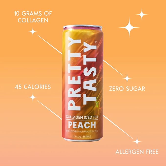 Pretty Tasty Radiance Collagen Tea - Beauty and Wellness - 10g Collagen Peptides Mix - (12 Pack) Peach