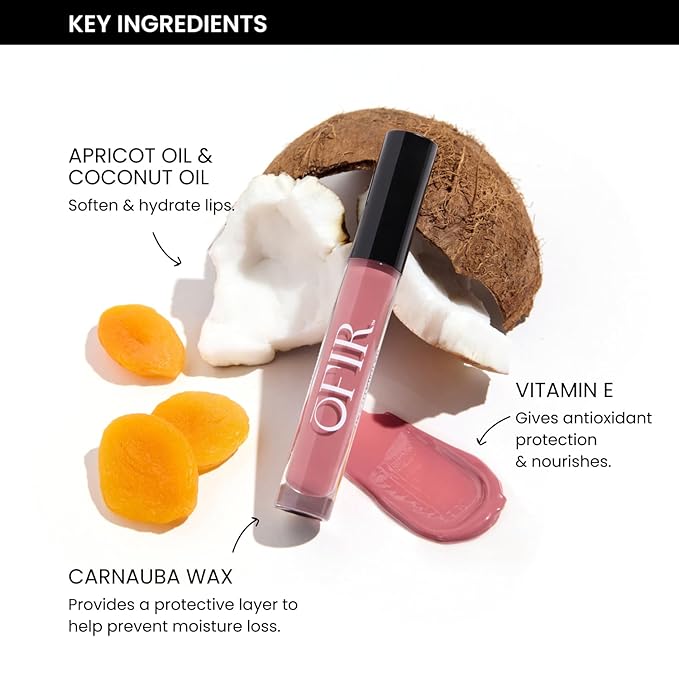 OFIR Hue Hydrator Sheer Lip Jelly, Luminous Gloss, Plant-based, Hydrating, Subtle Color, 0.135 fl oz (Desert Rose - Brick Brown)