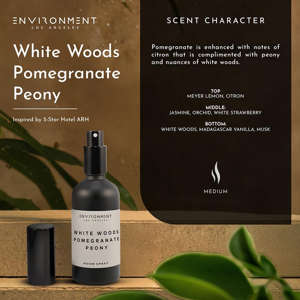 ENVIRONMENT Inspired by 5-Star Hotels ARH Room Spray, 100ml Air Freshener (White Woods | Pomegranate | Peony) Home Fragrance Accessories, Room Perfume, Room Deodorizer, Vegan & Cruelty-Free
