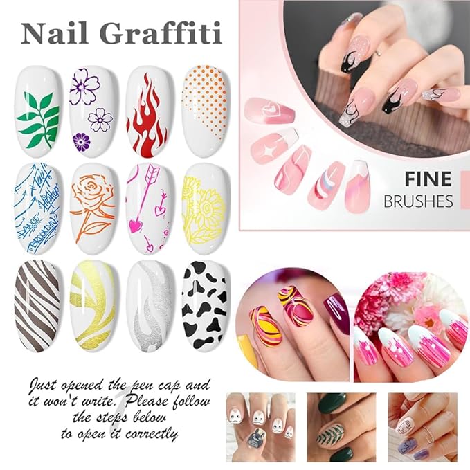 Nail Art Pens 12 Colors Set, Nail Art Markers Polish Pen for 3D Nail Art, nail art Tools for Dotting Drawing Painting Point Liner DIY