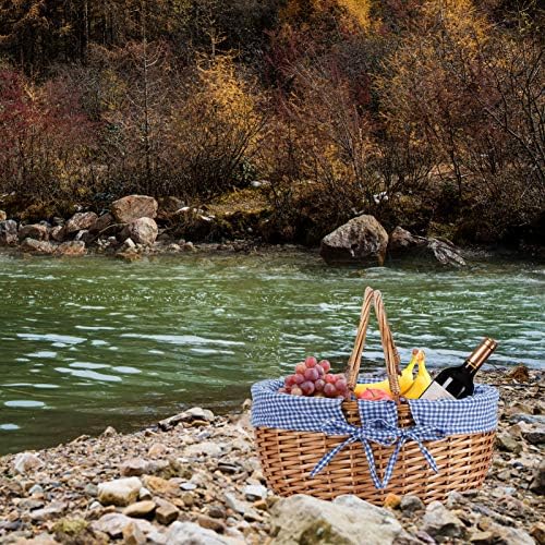 G GOOD GAIN Wicker Picnic Basket with Double Folding Handles,Willow Picnic Hamper,Natural Hand Woven Easter Basket,Easter Eggs and Candy Basket,Bath Storage,Gift Packing Basket.Blue - Image 7