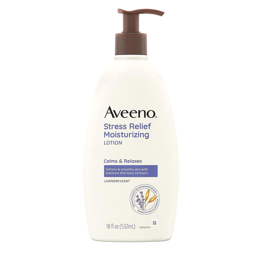 Aveeno Stress Relief Moisturizing Body Lotion with Lavender Scent, Natural Oatmeal to Calm & Relax, Non-Greasy Daily Stress Relief Lotion, 18 fl. oz (Pack of 3)
