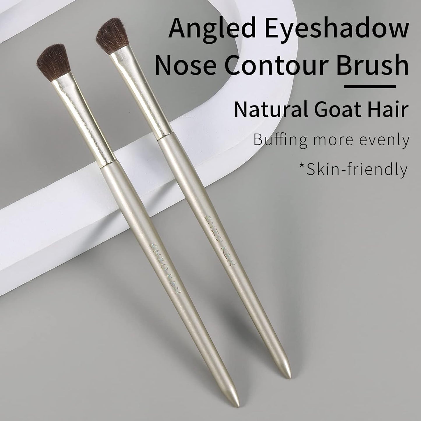 Natural Pony Hair Eye Shadow Brush by ENZO KEN, Small Nose Contour Brush, Angled Eyeshadow Brush, Angled Eye Shadow Brush, Single Eyeshadow Brush, Eye Brushes, Eyeshadow Blending Brush. (Gold, E202)
