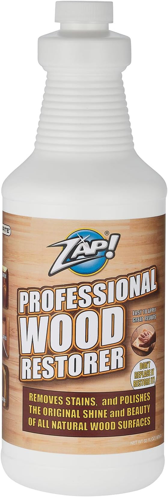 ZAP! Professional Wood Cleaner and Restorer | Clean, Polish, & Restore Wooden Furniture & Hardwood Floors | Kitchen Cabinet & Table | Deep Wood Cleaner for Heavy Duty Cleaning | 32 oz