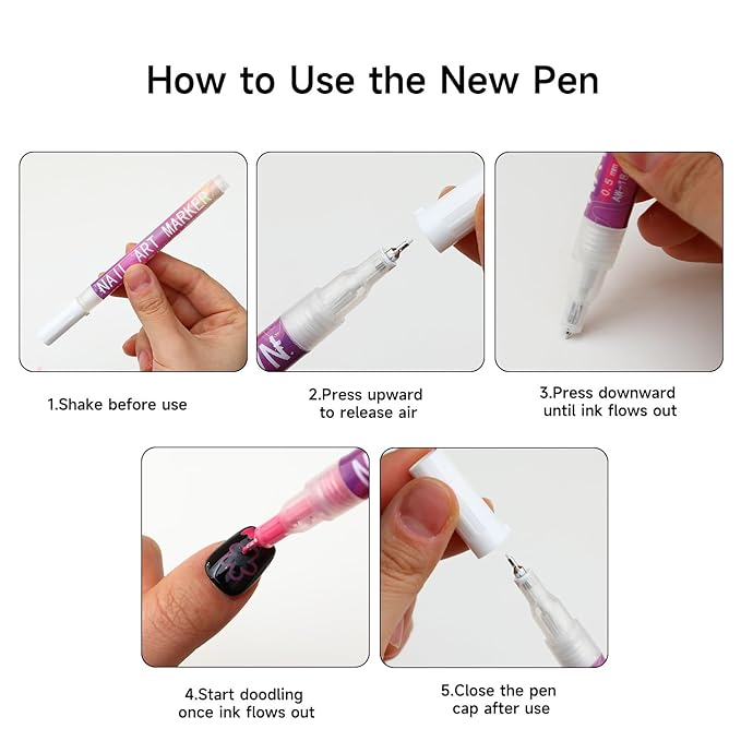 Nail Art Pens 12 Colors Set, Nail Art Markers Polish Pen for 3D Nail Art, nail art Tools for Dotting Drawing Painting Point Liner DIY