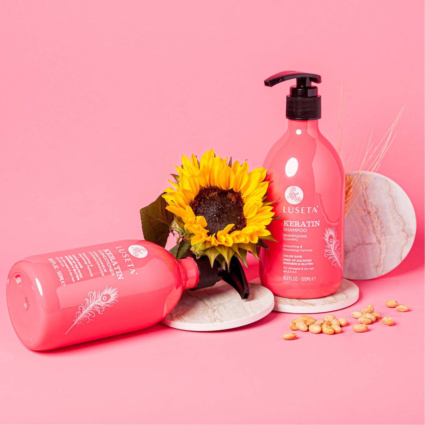 Luseta Keratin Shampoo Full + Travel Size Shampoo + Conditioner Set for Color Treated Damaged & Dry Hair, Keratin Hair Treatment for Smoothing& Nourishing (2x16.9 FL Oz + 2x1.01 FL Oz)