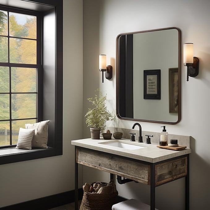 ANDY STAR 40x36 Inch Bronze Bathroom Mirror, Rounded Rectangle Oil Rubbed Bronze Mirrors for Bathroom,Tube Metal Framed, 1’’ Deep Wall Mounted Vertically/Horizontal