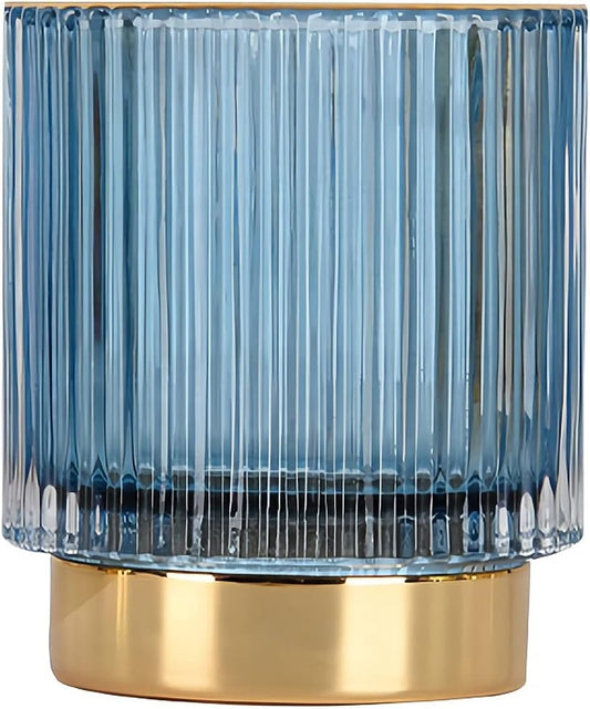 DASITON Makeup Brush holder Organizer,Crystal Cosmetic Makeup Brush Glass Brushes Storage Holder, Vintage Make Up Brush Cup Pen Pencil Holder striped vase(Blue S)