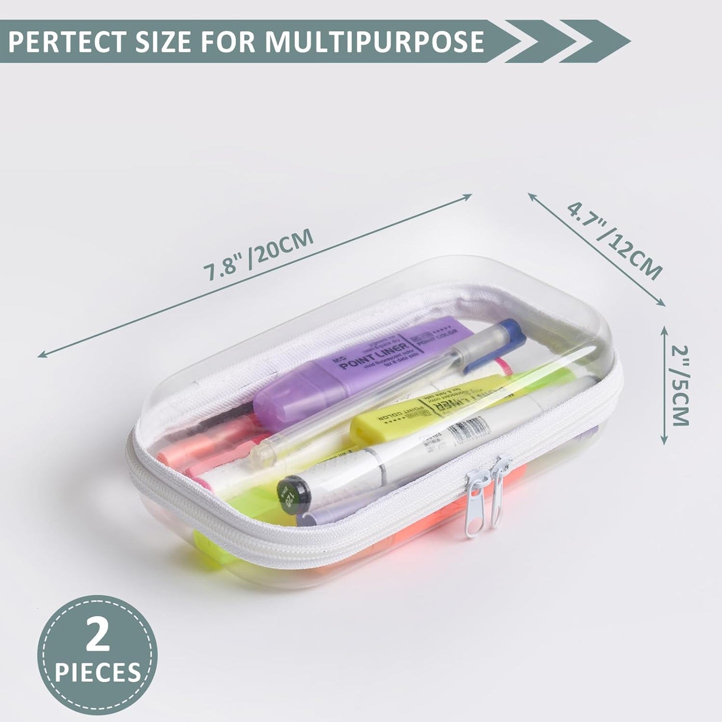 Set of 2 - Hard Sided Clear Zipper Case for Storage - Professional-Grade Plastic Hard Shell Zippered Organizers, Cosmetic Bag, Snack Bins