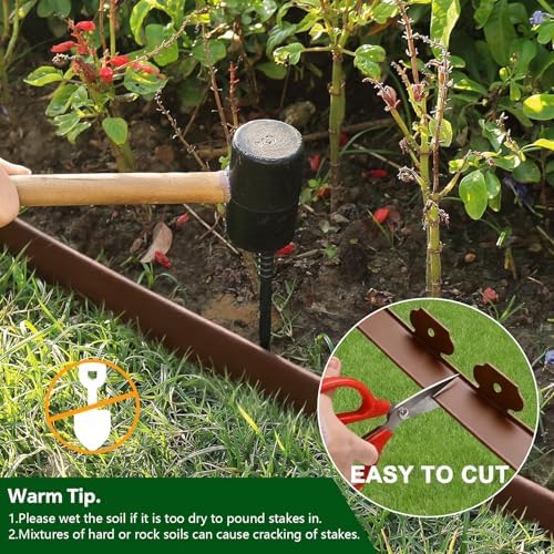 Garden Edging Border, 2In x 100 FT Landscape Edging with 90 Spikes, Brown - Image 5