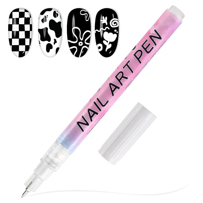 EBANKU 0.5MM Nail Art Pens, 3D Nail Polish Pens Quick-Drying Fine Tip Nail Art Markers Painting Pen Nail Point Dotting Liner Pen Tools for DIY Home Salon Nail(1Pc White)