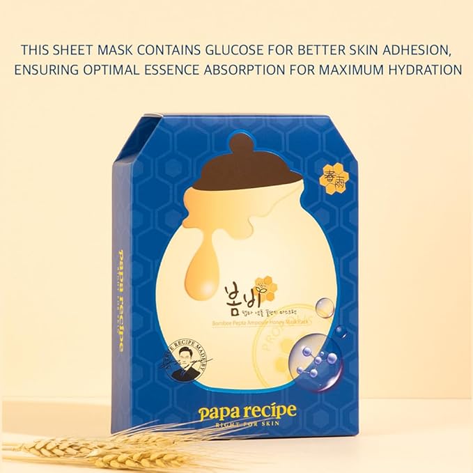 Papa Recipe Bombee Pepta Honey Mask 10 Pack – Hydrating Sheet Mask with 6 Types of Hyaluronic Acid and Honey Propolis Complex – Korean Skincare