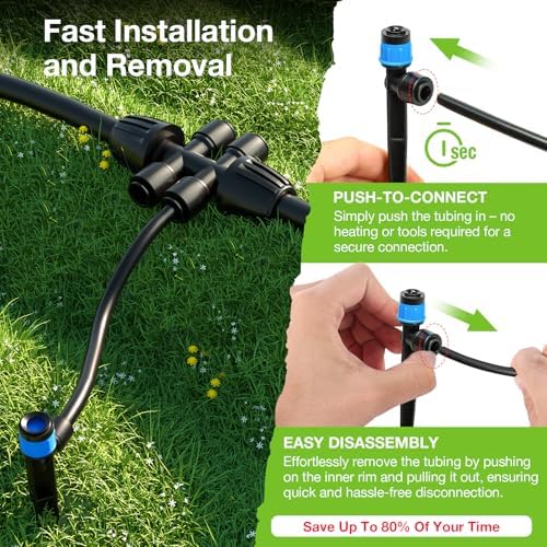 MIXC Greenhouse Micro Drip Irrigation Kit Automatic Irrigation System Patio Misting Plant Watering System with 1/4 inch 1/2 inch Irrigation Tubing Hose Adjustable Nozzle Emitters Barbed Fittings - Image 3