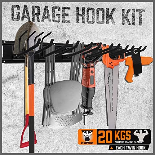 HORUSDY 64-Inch Heavy Duty Garage Organization Rack, 14 Packs Max Load 600LB, 4 Packs Rails and 9 Adjustable Hooks, Tool Organizer Rack with Heavy Double Hooks Tracks - Image 3