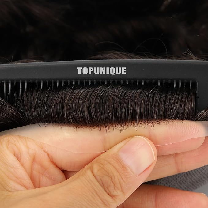 0.08mm PU Mens Hair System, #3 Dark Brown V-Looped Invisible Hairline 8x10 Inch Base Size Knotless 110% Medium Density 6 Inch Hair Length Toupee