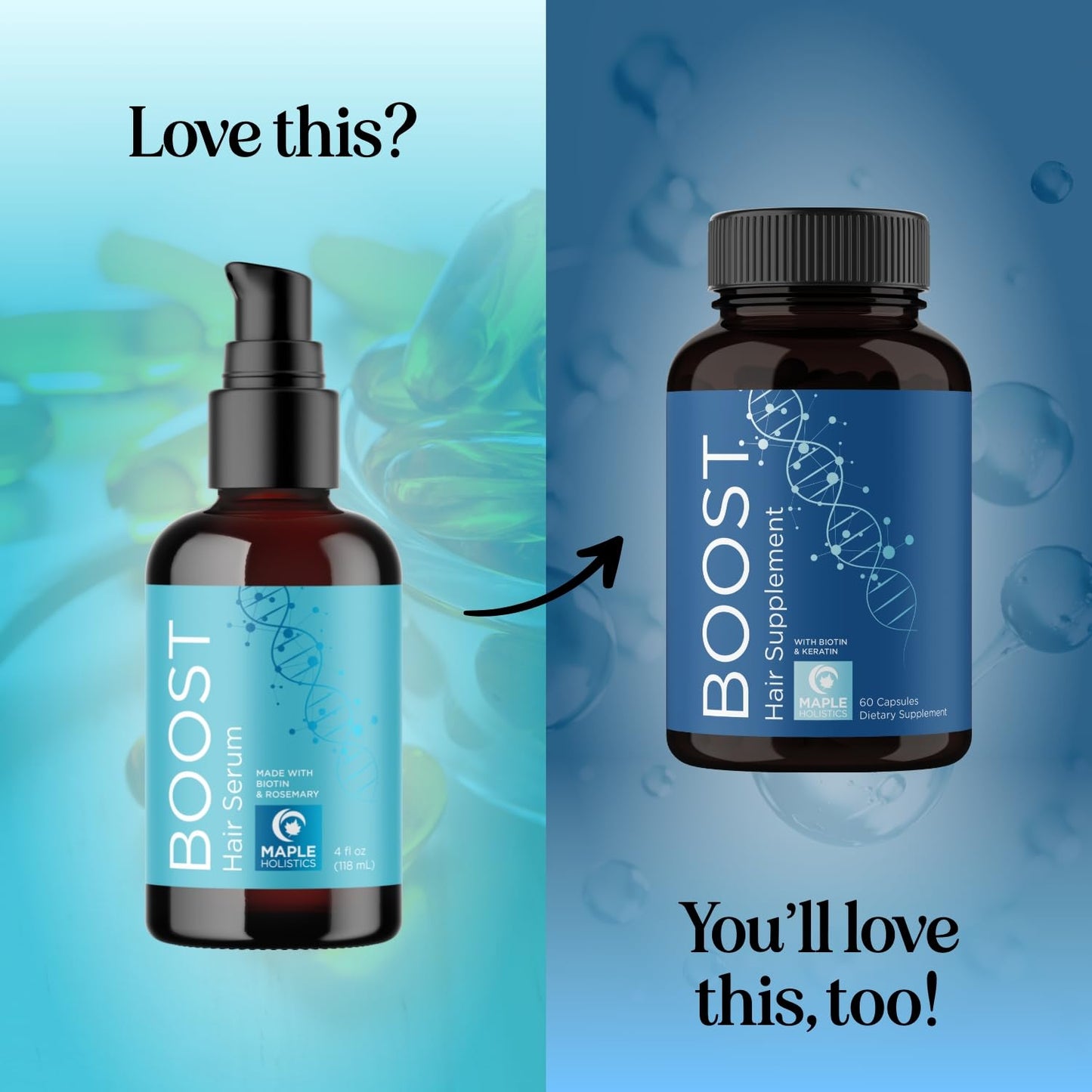 Volumizing Biotin Hair Serum for Men & Women - Caffeine Serum for Hair and Scalp Care with Peppermint Black Castor & Rosemary Oil for Enhanced Volume Shine & Hydration - Vegan & Cruelty Free (4 Fl Oz)