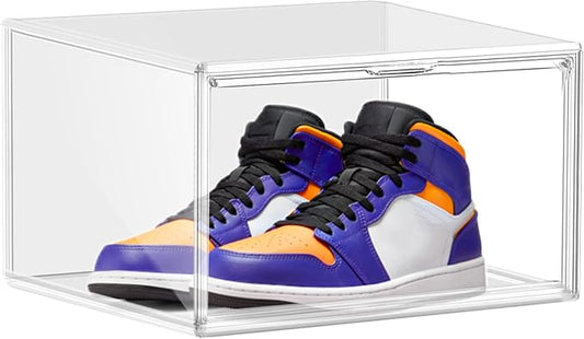 1 Pack Clear Shoe Boxes Size 12 Shoe Storage Organizer for Closet Stackable Shoes Rack Handbag Organizer Plastic Sneaker Storage Bin with Magnetic lids