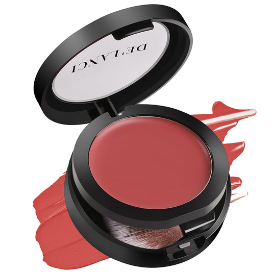 DE'LANCI Hydrating Cream Blush for Cheeks & Lips & Eyeshadow, Creamy & Long-lasting Waterproof Blush Balm, Lightweight Matte Blush for natural look, Travel Size, Highly Pigmented, Built-in Brush, Wine