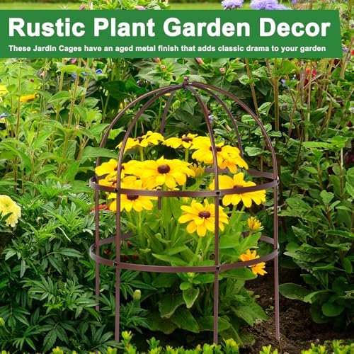 1 Pcs Jardin Bird Cage Plant Support 24" H Large Sturdy Grow-Through Flower Support Peony Cage Climbing Plant Support Trellis Sculptural Garden Decor for Perennial Flowers (Vintage Gold) - Image 6