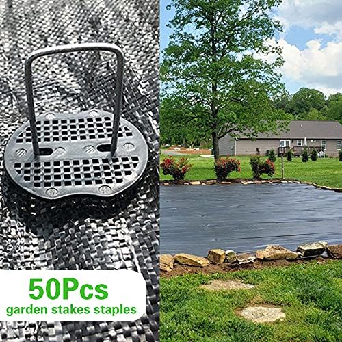 50Pcs Garden Stakes Staples + 50Pcs Gasket, Bakulyor 6 Inch Lawn Landscape Staples 11 Gauge U Shaped Galvanized Landscape Pins, Heavy Duty Yard Ground Pin for Weed Barrier Sod Fabric Decorations - 6" - Image 6