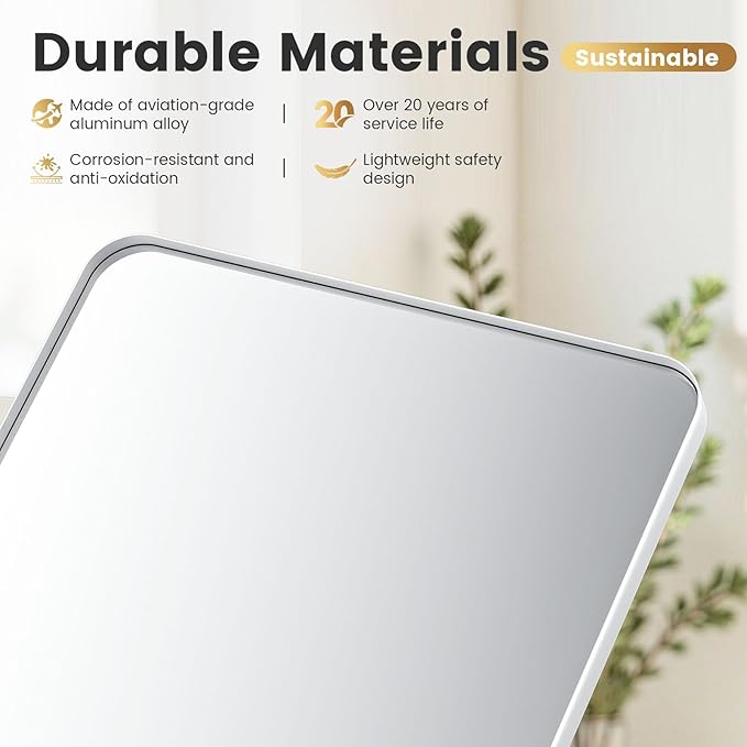 24" x 28" Bathroom Mirror Wall Mounted, Matte Aluminum Alloy Frame with Rounded Corners, Shatterproof Tempered Glass, Anti-Rust HD Vanity Mirror for Bathroom, Bedroom, Entryway (White)