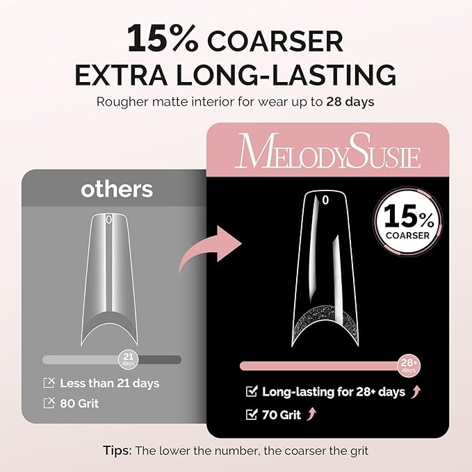 MelodySusie Long Coffin X Nail Tips - 600Pcs 12 Sizes Clear Acrylic, Half Matte Half Stick Press on Nails for DIY Extension & Salon Use, Pre-Shaped for Long-Lasting Manicure,Fall Winter Nails