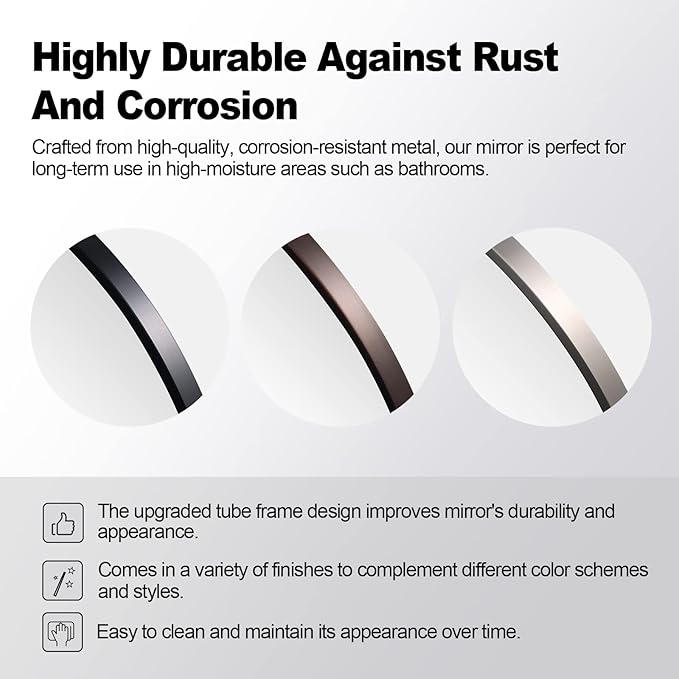 ANDY STAR Matte Black Mirror for Bathroom, 20x28 Inch Rounded Rectangle Mirror, Modern Vanity Mirror Tube Metal Frame HD Reflection Wall-Mounted Mirrors Vertically or Horizontally