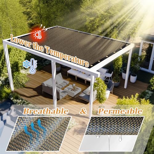 Shade&Beyond Customized Size 7' X 18' Shade Cloth with Grommets, 90% UV Protection UV Protection Mesh Tarp Sun Screens for Patio GN01, Mocha - Image 2