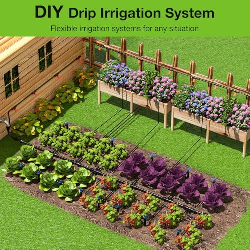 MIXC Greenhouse Micro Drip Irrigation Kit Automatic Irrigation System Patio Misting Plant Watering System with 1/4 inch 1/2 inch Irrigation Tubing Hose Adjustable Nozzle Emitters Barbed Fittings - Image 5